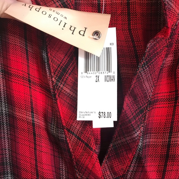 PHILOSOPHY Tartan Plaid Long Sleeve Tunic Top - Picture 5 of 7